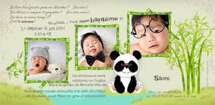 Carte invitation bapteme thme panda