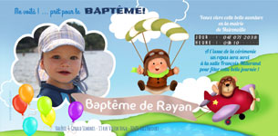 Invitation bapteme doudou aventurier dans avion garon