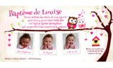 Faire-part bapteme Chouette et Hibou