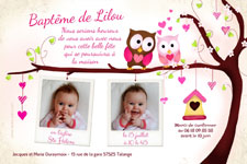 Faire part bapteme Chouette et Hibou