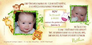 Carte invitation bapteme thme Jungle Savane