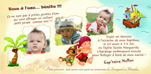 Carte invitation bapteme thme Pirate